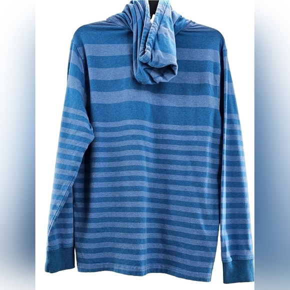 prAna Setu Hoodie Mens Sz Medium Blue Stripe Pullover Organic Cotton Sweatshirt - Picture 3 of 7